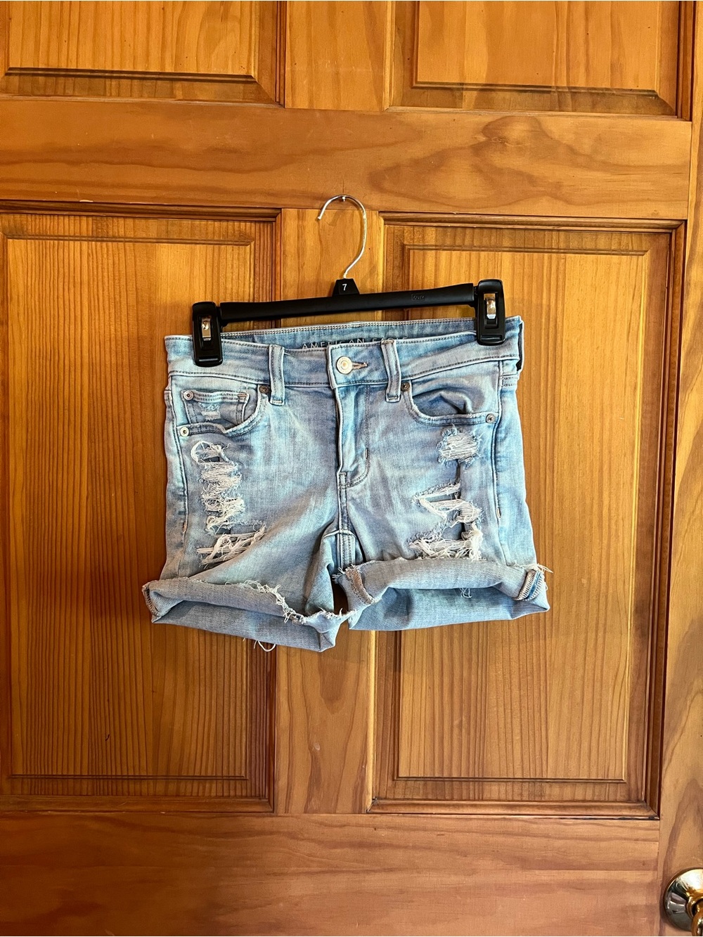 American Eagle Outfitters Light Blue Distressed Denim Shorts